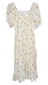 Mikarose Flowy Floral Dress M cream flowers spring sundress puff sleeves dainty Photo 0