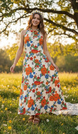 Vintage‎ Groovy Corky Craig California Maxi Dress 70s High Neck Flower Power Photo 0