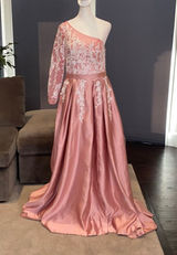 Women’s Dusty Pink One Shoulder Full Length Prom Party Dress Size M **READ** Photo 0