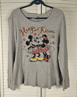 Disney Store Gray Mickey‎ & Minnie Long Sleeve Thermal Hugs & Kisses Top XXL Photo 0