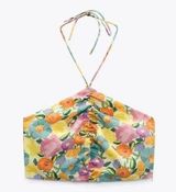 floral print halter Ruched cropped top Photo 0
