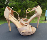 Heart in D rose Gold Glitter T Strap platform heels Sz 8.5 party holiday dance Photo 0
