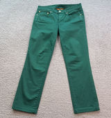Tory Burch Ivy Super Skinny Jeans Women’s 29 Emerald Green Stretch Gold Logo Photo 0