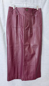 NWT Maeve Anthropologie Burgundy Faux Leather Midi Skirt M Pencil Pockets Photo 0