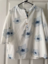 Floral Button-Up Blouse - White and Blue Photo 0