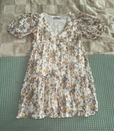 Abercrombie & Fitch Floral Puff Sleeve Mini Dress White Yellow Blue XS Photo 0