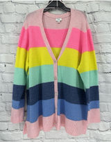 Crown & Ivy Cardigan Sweater Women’s 3x Plus Multicolored Striped Heart Buttons Photo 0