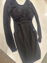 Windsor black mesh sleeve long sleeve fitted lace dress size large Photo 0