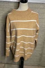A New Day Tan White Oversized Mock Neck Long Sleeve Striped Sweater Size Medium Photo 0