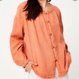 Free People We The Free Relaxed Perpetual button down orange raw hem shirt sz M Photo 0