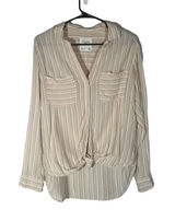Abercrombie & Fitch Women Beige White Striped Knot Front Button Down Shirt Med Photo 0