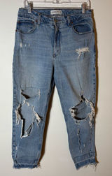 Abercrombie & Fitch High Rise Mom Jeans‎ Distressed Light Wash Size 30 / 10R Photo 0