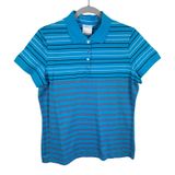 Nike‎ Golf Dri-FIT Womens Blue Striped Short Sleeve Polo Shirt Large L Sporty Photo 0