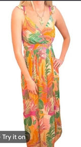 SKIES ARE BLUE Women's L Tropical Floral Maxi Dress Lined Photo 0