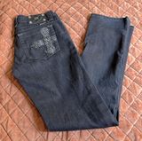 Vintage Black Low Rise Miss Me Jeans With Rhinestone Crosses Photo 0