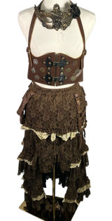 Spirit Halloween Steampunk Costume Skirt Vest Mask Adult M/L Brown‎ Gothic Gears Photo 0