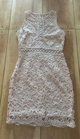Ever After Blush Pink Floral Lace Crochet Sleeveless Mini Dress Women's L‎ Photo 0