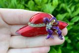 Red Hat Purple Ribbon Rhinestone Brooch Pendant Lapel Pin Red Hat Society Photo 0