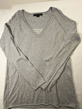 Skull Cashmere Womens S Gray V-Neck Pullover Sweatshirt Skull Logo Stripe Photo 0