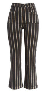 🌟 Frame 🌟 Striped Le Bardot Crop Flare Patch Pocket Denim Jeans Black Wash 27 Photo 0