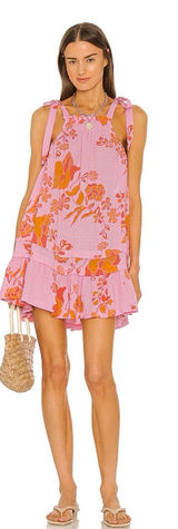 Free People Fleur Flowy Pink Orange Mini Dress Size Large Photo 0