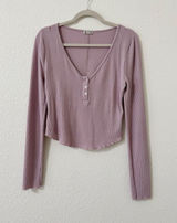 Intimately Free People Keep It Simple Ribbed Henley Long Sleeve Crop Top Photo 0