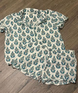 Mahogany White and Teal Floral Short Sleeve Pajama Set Photo 0