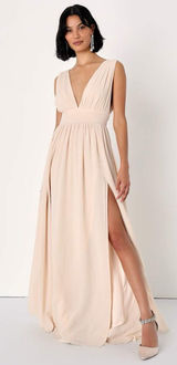 Lulus Heavenly Hues Cream Maxi Chiffon Dress Sz Medium Wedding‎ Bridesmaid Gala Photo 0