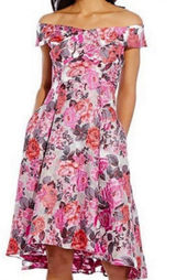 Adrianna Papell Floral Jacquard Shoulder Midi Dress Sz 6 Autumn Wedding Guest Photo 0