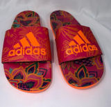 Adidas Adilette Comfort Slides Floral Print Women’s Size 9 Bright Pink Orange Photo 0
