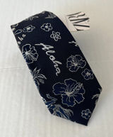 NWT Zara Sz M Navy Blue Floral Aloha Silk Thin Slim Necktie 58"‎ x 2.5" inch Photo 0