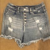 Denim Frayed Hem Women Shorts Photo 0