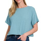 ✨NWT Zenana Ribbed Round-Neck‎ Crop T-Shirt Photo 0