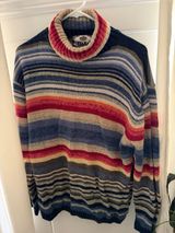 Vintage 90s Y2K Tiara International Turtleneck Sweater L Striped Ramie Cotton Photo 0