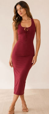 Wild Fable Burgundy ButterBliss Keyhole Tie Racerback Midi Bodycon Dress‎ Medium Photo 0