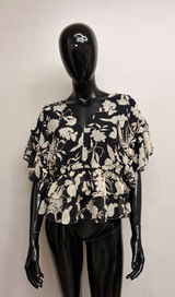 Marc New York Women's Black Floral V-Neck Ruffle Blouse Photo 0