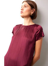 Madewell Short Sleeve Slip Midi Dress Women S Burgundy Plisse Minimalist Holiday Photo 0