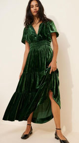 ANTHROPOLOGIE The Somerset Maxi Dress in Green Velvet Size Small Petite Photo 0