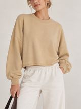 Lululemon Cropped Crewneck Sweatshirt Balloon Sleeve Tan XS/S Photo 0