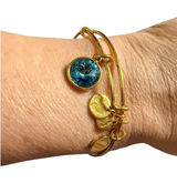Alex and Ani Gold Tone Blue Swarovski Crystal Expandable Bangle Bracelet classic Photo 0