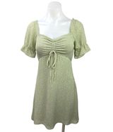 Bohme Green Floral Cinched Tie Puff Sleeve Smocked Mini A-Line Sun Dress Size XS Photo 0