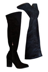 Marc Fisher Renn Black Faux Suede Over The Knee Block Heel Pointed Toe Boots 9M Photo 0