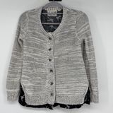 Field Flower Anthropologie‎ Bird Print Mixed Media Cardigan Sweater Gray Small Photo 0