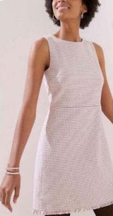 Ann Taylor Loft Sleeveless pink black tweed dress fringe hem, size 2P Petite Photo 0