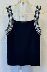 Ann Taylor Black Embroidered Sweater Tank Top Square Neck Knit Large Western Photo 0