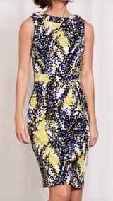 Boden Martha‎ Floral Sheath Dress Yellow Blue Sleeveless Autumn Wedding Guest Photo 0