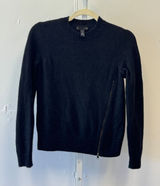 AQUA 100% Cashmere Crewneck Sweater Side Zip Detail Women's Small Black Casual Photo 0