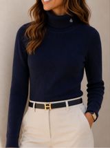Ralph Lauren Navy Sweater Women’s Size Medium Turtleneck Cotton Luxury Old Money Photo 0