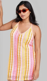Wild Fable Multicolor Crochet Striped Halter Dress XXL NWT‎ Vacation Coastal Photo 0