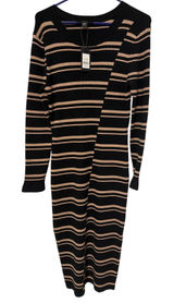 Arna York Collection Marly STR Sweater Dress Black Biscuit‎ Striped Midi Size 16 Photo 0